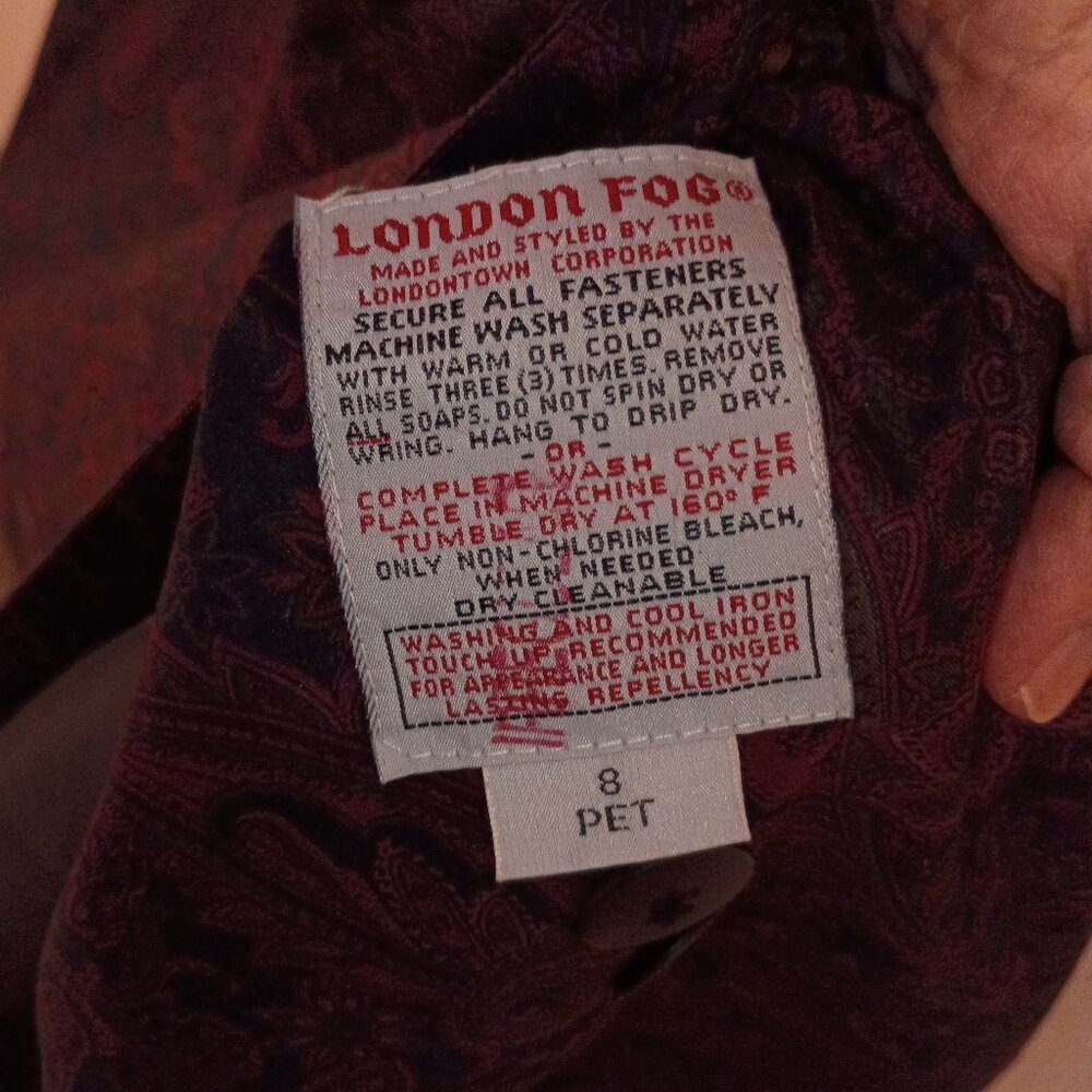 Vintage London Fog Paisley Trench Coat Womens 8 Petite Burgundy Long Overcoat - Picture 3 of 6